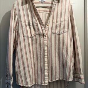 Madewell Pink & Cream Striped Cotton Button-Up Top